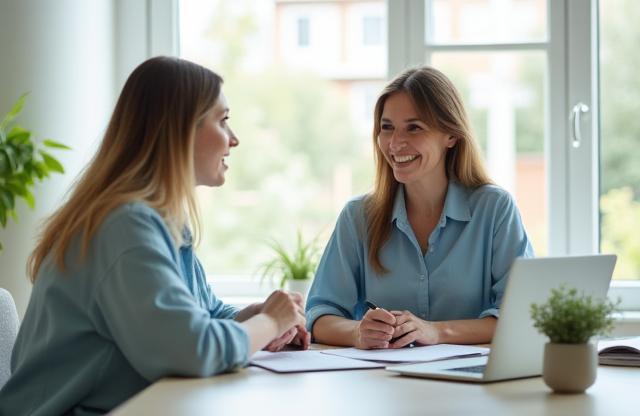 Wellness coach discussing a personalized plan with a client in a bright room
